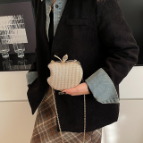 Black Apple Shaped Woven Bag Chain Crossbody Clutch