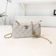 White Quilted Metal Logo Bag Chain Crossbody Shoulder Purse