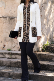 Navy Blue Casual Leopard Print Contrast Hooded Outerwear