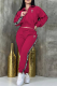 Burgundy Casual Letters Zipper Zipper Collar Long Sleeve Two Pieces