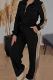 Black Casual Solid Color Webbing Zipper Collar Long Sleeve Two Pieces
