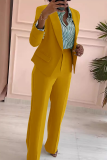Green Business Wear Office lady Solid Color Patchwork Turn-back Collar Long Sleeve Two Pieces