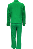 Green Business Wear Office lady Solid Color Patchwork Turn-back Collar Long Sleeve Two Pieces