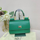 Green Textured Lock Tote Bag Metal Handle Shoulder Purse