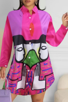 Rose Red Pop Art Oversized Shirt Graphic Print Long Sleeve Casual Top