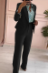 Black Business Wear Office lady Solid Color Patchwork Turn-back Collar Long Sleeve Two Pieces