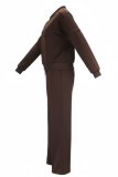 Brown Women's Brown Oversized Bomber Jacket and Wide Leg Pants 2 Piece Casual Tracksuit