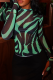 Green Casual Stripe Contrast O Neck Tops