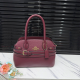 Burgundy Textured Emblem Tote Bag Buckle Accent Shoulder Purse