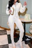 White American Street Zip Hoodie & Cargo Jogger Two Pieces Y2K Loungewear