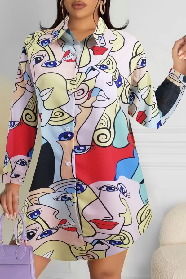White Pop Art Oversized Shirt Graphic Print Long Sleeve Casual Top