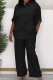 Black Casual Solid Color Buckle Shirt Collar Half Sleeve Two Pieces