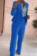 Blue Business Wear Office lady Solid Color Patchwork Turn-back Collar Long Sleeve Two Pieces