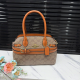 Brown Textured Emblem Tote Bag Buckle Accent Shoulder Purse