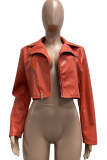 Blue Women's Cropped Biker Jacket Edgy Street Style Zip Up Outerwear