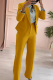 Yellow Business Wear Office lady Solid Color Patchwork Turn-back Collar Long Sleeve Two Pieces
