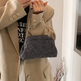 Silver Rhinestone Ruched Bag Chain Strap Crossbody Clutch