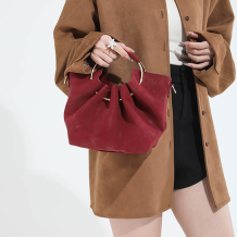 Red Velvet Hoop Bucket Bag Drawstring Crossbody Handbag