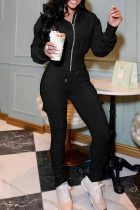 Black American Street Zip Hoodie & Cargo Jogger Two Pieces Y2K Loungewear