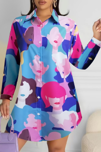 Rose Red Blue Pop Art Oversized Shirt Graphic Print Long Sleeve Casual Top