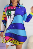 Fuchsia Pop Art Oversized Shirt Graphic Print Long Sleeve Casual Top