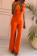 Tangerine Red Formal Office lady Solid Color Buckle Turndown Collar Sleeveless Two Pieces