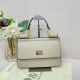 Cream White Textured Lock Tote Bag Metal Handle Shoulder Purse
