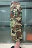 Camouflage Wide-Leg Cropped Pants Loose High Waisted Casual Trousers