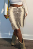 Deep Coffee Snake Print High Waisted Wide Leg Shorts Button Detail Loose Casual Pants