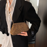 Silver Rhinestone Ruched Bag Chain Strap Crossbody Clutch