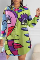 Green Pop Art Oversized Shirt Graphic Print Long Sleeve Casual Top