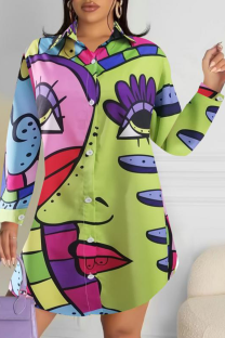 Green Pop Art Oversized Shirt Graphic Print Long Sleeve Casual Top
