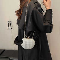 Silver Apple Shaped Woven Bag Chain Crossbody Clutch