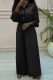 Black Casual Solid Color Pleated Shirt Collar Long Sleeve Two Pieces
