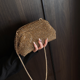 Silver Rhinestone Ruched Bag Chain Strap Crossbody Clutch