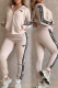 Apricot Casual Letters Contrast Hooded Long Sleeve Two Pieces