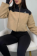 Khaki Casual Letters Contrast Zipper Collar Outerwear