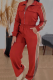 Brick Red Casual Solid Color Webbing Zipper Collar Long Sleeve Two Pieces