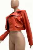 Blue Women's Cropped Biker Jacket Edgy Street Style Zip Up Outerwear