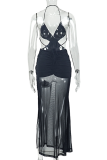 Red Halter Plunging Cutout Maxi Dress Ruched Wrap Bodycon Gown for Party Date