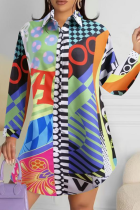 Multicolor Pop Art Oversized Shirt Graphic Print Long Sleeve Casual Top