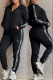 Black Casual Letters Contrast Hooded Long Sleeve Two Pieces
