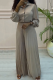 Khaki Gray Casual Solid Color Pleated Shirt Collar Long Sleeve Two Pieces