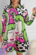Pink Green Pop Art Oversized Shirt Graphic Print Long Sleeve Casual Top