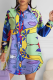 Turquoise Pop Art Oversized Shirt Graphic Print Long Sleeve Casual Top