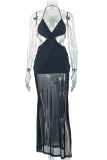 Red Halter Plunging Cutout Maxi Dress Ruched Wrap Bodycon Gown for Party Date