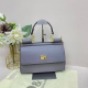 Blue Textured Lock Tote Bag Metal Handle Shoulder Purse