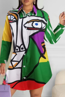 Green Pop Art Oversized Shirt Graphic Print Long Sleeve Casual Top