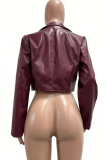 Blue Women's Cropped Biker Jacket Edgy Street Style Zip Up Outerwear
