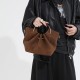 Deep Coffee Velvet Hoop Bucket Bag Drawstring Crossbody Handbag